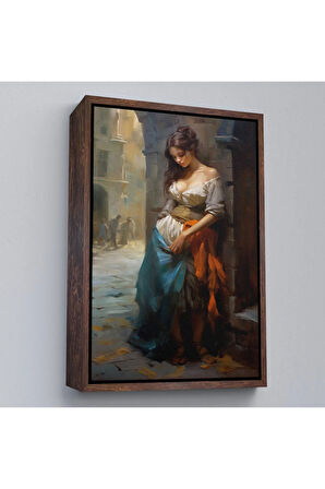 Ahşap Çerçeveli Köşe Başındaki Güzel Üzgün Kadın-7707