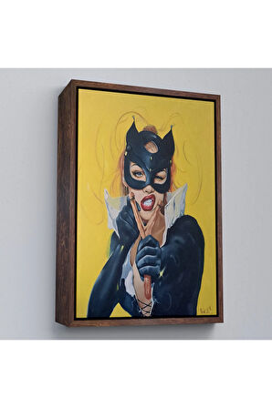 Ahşap Çerçeveli Sapanlı Kedi Kadın Tanlosu-7708