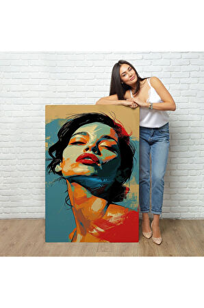 Ahşap Çerçeveli Pop Art Tarzda Güzel Kadın Tablosu-7709
