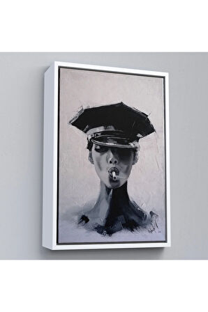 Ahşap Çerçeveli Sigara İçen Soyut Kadın Tablosu-7723