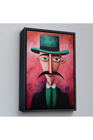 Ahşap Çerçeveli Bıyıklı İkonik Sürreal Adam Tablosu-7732