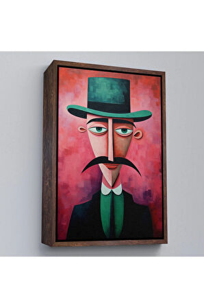 Ahşap Çerçeveli Bıyıklı İkonik Sürreal Adam Tablosu-7732