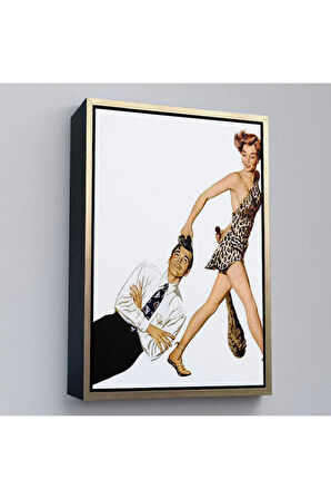 Ahşap Çerçeveli Modern Erkeği Sürükleyip Götüren Taş Devri Kadını Tablo-7738