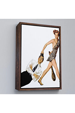 Ahşap Çerçeveli Modern Erkeği Sürükleyip Götüren Taş Devri Kadını Tablo-7738