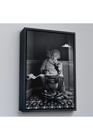 Ahşap Çerçeveli Albert Einstein - Tuvalette Pipo İçen Albert Tablo-7746