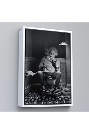 Ahşap Çerçeveli Albert Einstein - Tuvalette Pipo İçen Albert Tablo-7746