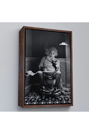 Ahşap Çerçeveli Albert Einstein - Tuvalette Pipo İçen Albert Tablo-7746