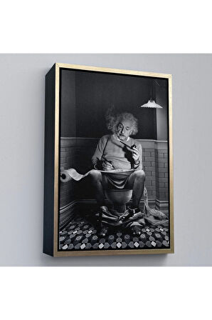 Ahşap Çerçeveli Albert Einstein - Tuvalette Pipo İçen Albert Tablo-7746