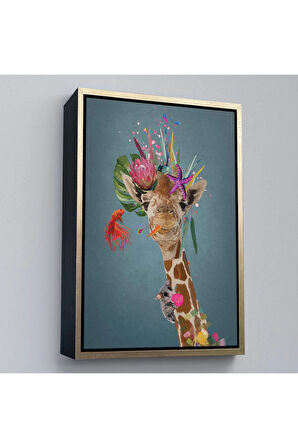 Ahşap Çerçeveli Sevimli Zürafa Tablosu-7748
