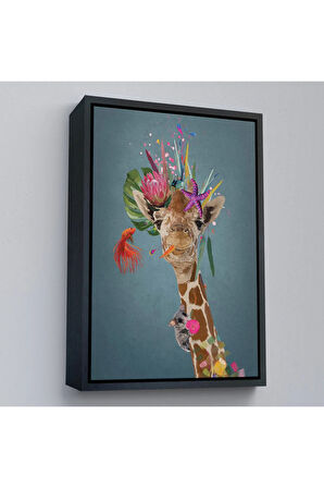 Ahşap Çerçeveli Sevimli Zürafa Tablosu-7748