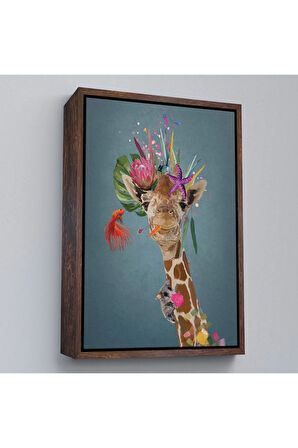Ahşap Çerçeveli Sevimli Zürafa Tablosu-7748