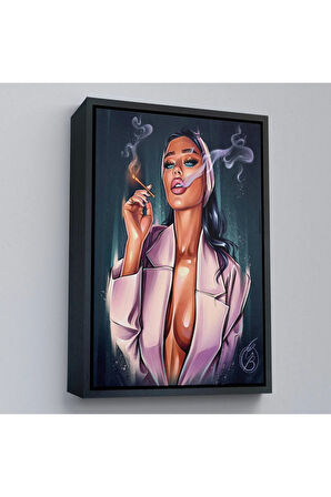 Ahşap Çerçeveli Sigara İçen Soyut Kadın Tablosu-7756