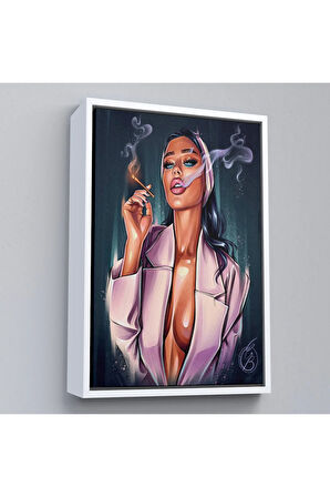 Ahşap Çerçeveli Sigara İçen Soyut Kadın Tablosu-7756