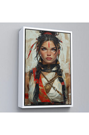 Ahşap Çerçeveli Mavi Gözlü Kızıldereli Güzel Kız Tablosu-7758