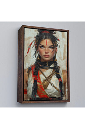 Ahşap Çerçeveli Mavi Gözlü Kızıldereli Güzel Kız Tablosu-7758