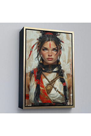 Ahşap Çerçeveli Mavi Gözlü Kızıldereli Güzel Kız Tablosu-7758