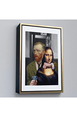 Ahşap Çerçeveli Mona Lisa'Yı Rehin Alan Van Gogh Tablo-7761