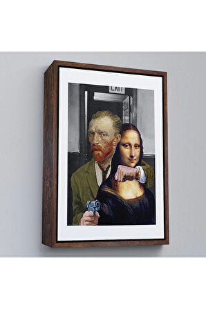 Ahşap Çerçeveli Mona Lisa'Yı Rehin Alan Van Gogh Tablo-7761