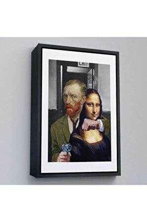 Ahşap Çerçeveli Mona Lisa'Yı Rehin Alan Van Gogh Tablo-7761