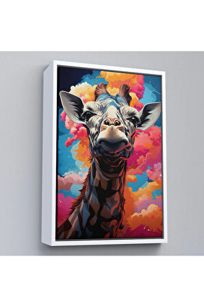 Ahşap Çerçeveli Sevimli Zürafa Tablosu-7773