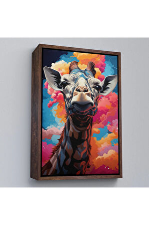 Ahşap Çerçeveli Sevimli Zürafa Tablosu-7773