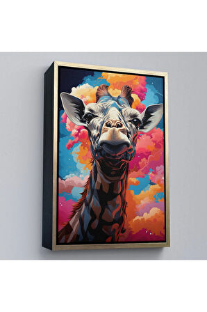 Ahşap Çerçeveli Sevimli Zürafa Tablosu-7773