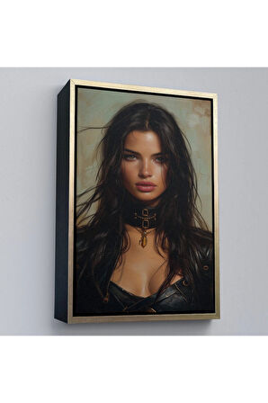 Ahşap Çerçeveli Esmer Latin Güzeli Kadın Tablosu-7779
