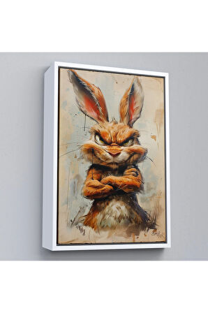 Ahşap Çerçeveli Sinirli Tavşan Tablosu-7785