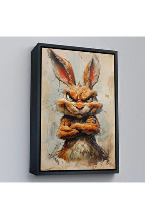 Ahşap Çerçeveli Sinirli Tavşan Tablosu-7785