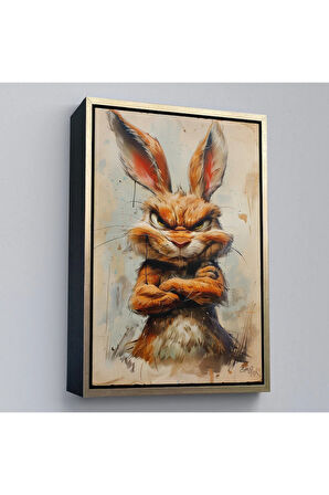 Ahşap Çerçeveli Sinirli Tavşan Tablosu-7785