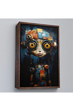 Ahşap Çerçeveli Sevimli Robatun Yakında Görünümü Tablosu-7788