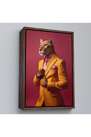 Ahşap Çerçeveli İnsan Kıyafetli Zarif Panter Tablosu-7793