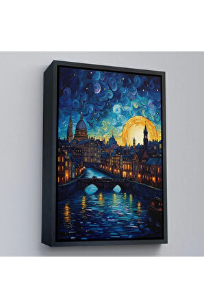 Ahşap Çerçeveli Vincent Van Gogh Tarzı Venedik Tablosu-7795