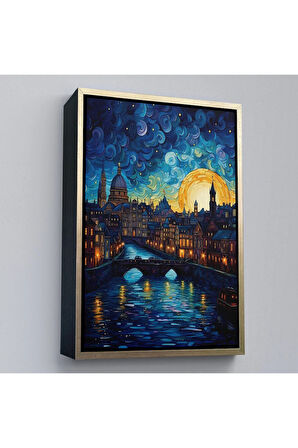 Ahşap Çerçeveli Vincent Van Gogh Tarzı Venedik Tablosu-7795