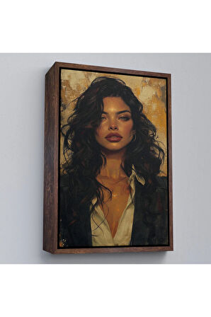 Ahşap Çerçeveli Ela Gözlü Güzel Kadın Tablosu-7798