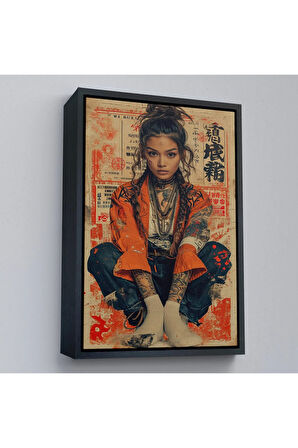 Ahşap Çerçeveli Sevimli Japon Kız Tablosu-7799
