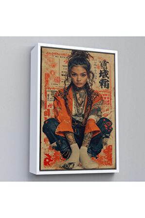 Ahşap Çerçeveli Sevimli Japon Kız Tablosu-7799