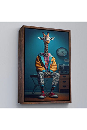 Ahşap Çerçeveli Sevimli Zürafa Tablosu-7802