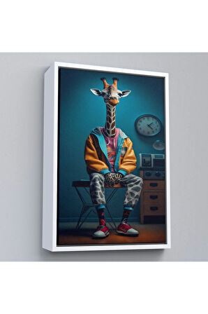 Ahşap Çerçeveli Sevimli Zürafa Tablosu-7802