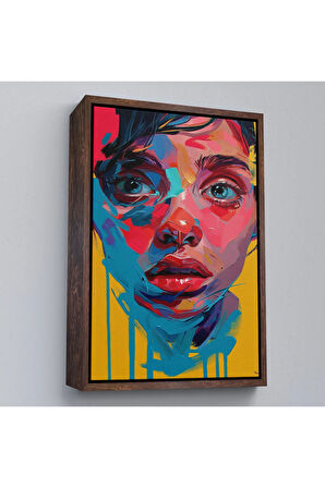 Ahşap Çerçeveli Yağlıboya Görünümlü Sevimli Kız Tablosu-7804