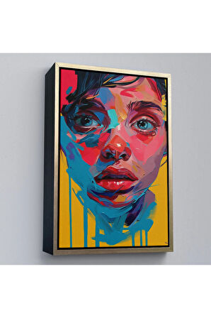 Ahşap Çerçeveli Yağlıboya Görünümlü Sevimli Kız Tablosu-7804