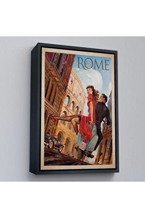 Ahşap Çerçeveli Roma Sokaklarındaki Aşıklar Tablo-7805