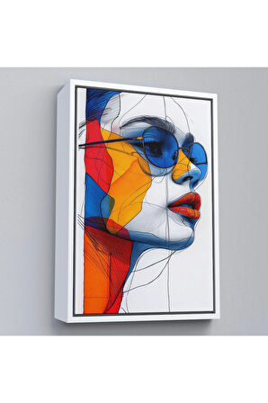 Ahşap Çerçeveli Renkli Soyut Çizim Kadın Tablosu-7806