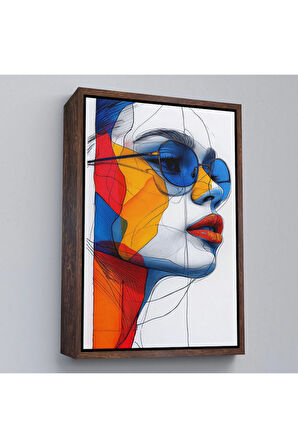 Ahşap Çerçeveli Renkli Soyut Çizim Kadın Tablosu-7806