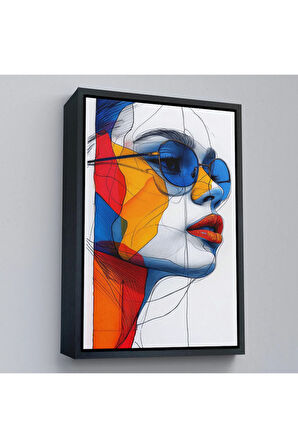 Ahşap Çerçeveli Renkli Soyut Çizim Kadın Tablosu-7806