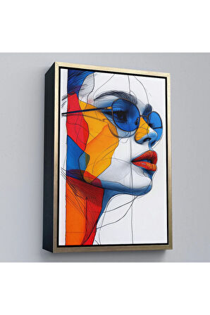 Ahşap Çerçeveli Renkli Soyut Çizim Kadın Tablosu-7806
