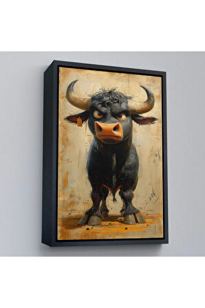 Ahşap Çerçeveli Agresif Boğa Tablosu-7810