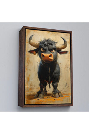 Ahşap Çerçeveli Agresif Boğa Tablosu-7810