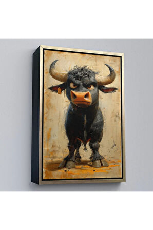 Ahşap Çerçeveli Agresif Boğa Tablosu-7810