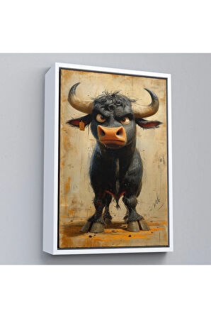 Ahşap Çerçeveli Agresif Boğa Tablosu-7810